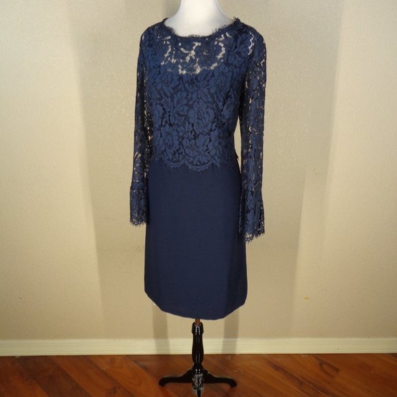 RSVP BY TALBOTS CREPE AND LACE COCKTAIL DRESS SZ 14 NAVY BLUE - Picture 5 of 8